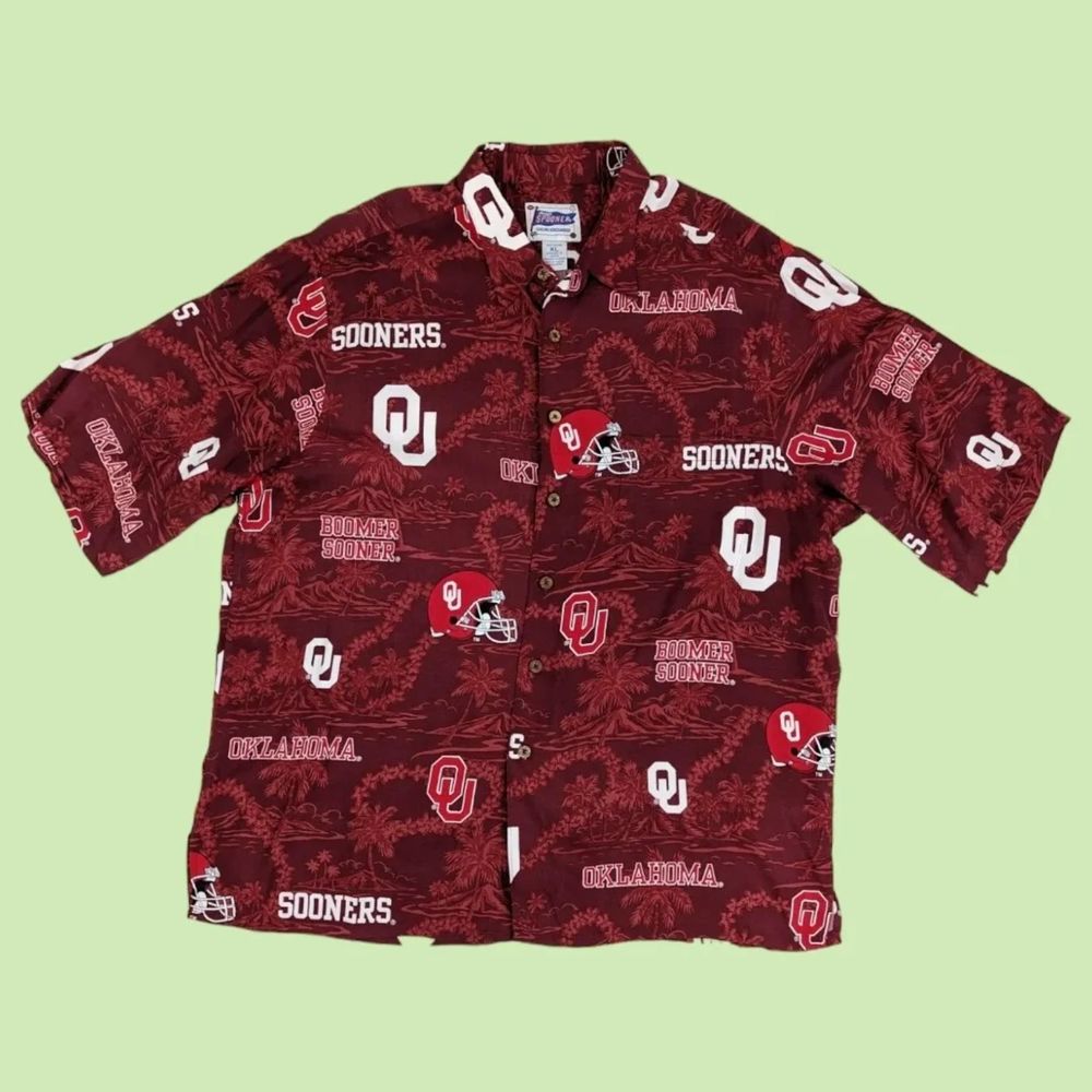 Reyn Spooner‎ OU Oklahoma Sooners Football Hawaiian Sports Shirt Men's XL